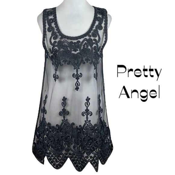 Pretty Angel Gray Lace Sheer Embroidered Fairy Whimsical Tunic Top NWT Size M - Picture 1 of 10